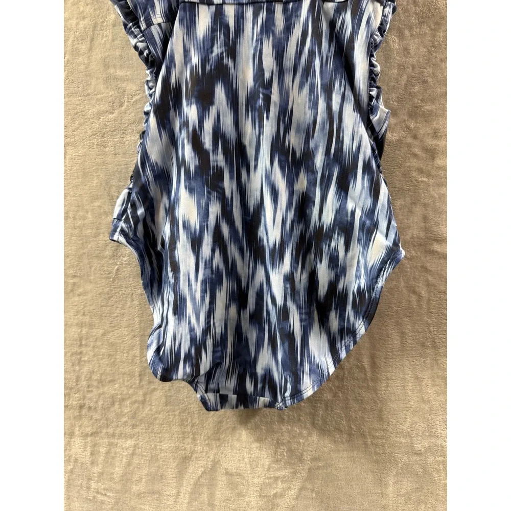 Anne Cole Women Blue White Abstract Twist Front One Piece Swimsuit NWT Sz 6 $108